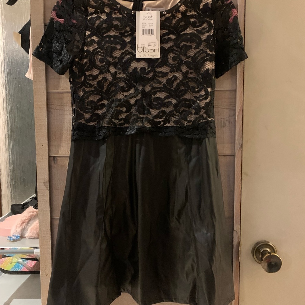 Black lace & faux leather girls dress size 16